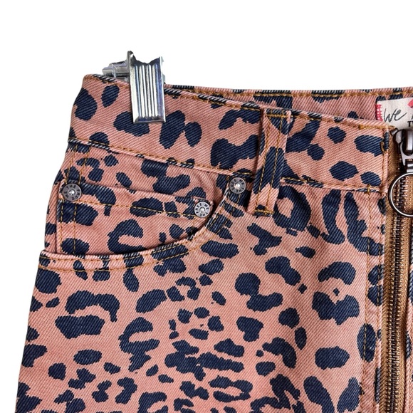 We The Free Cheetah Print Mini Denim Skirt Size 26 - Picture 3 of 8